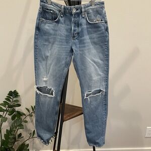 Rag & Bone Womens Rosa Mid Rise Distressed Boyfriend Jeans Blue Cotton Size 25